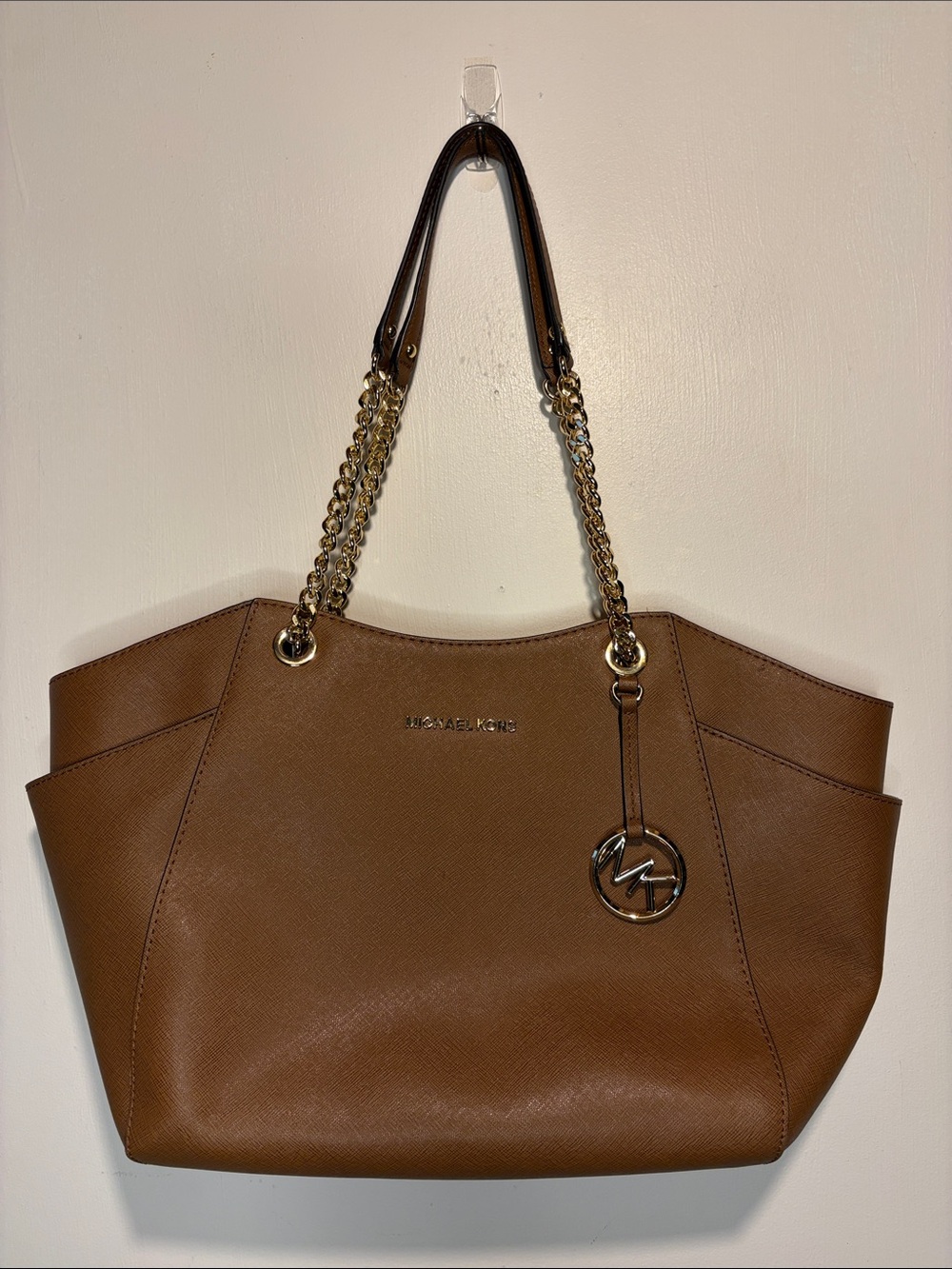Michael Kors Jet Set Travel Large Bag Chain Straps Brown Full Zip